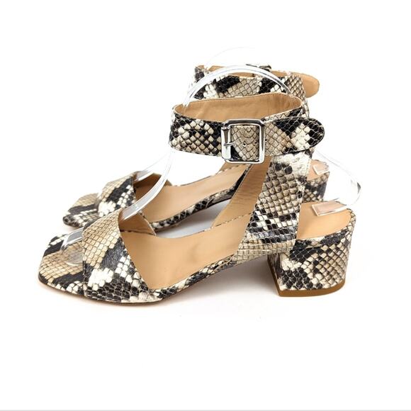 NWOT La Canadienne Womens Shoes Snakeskin Ankle Strap Block Heel Sandals Size 7 - Picture 5 of 10